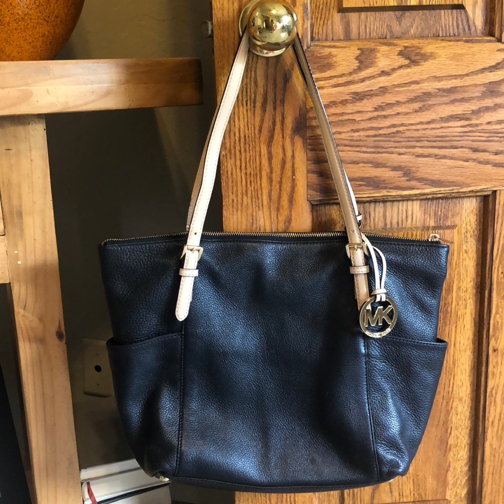 Micheal Kors Black Leather Tote Bag